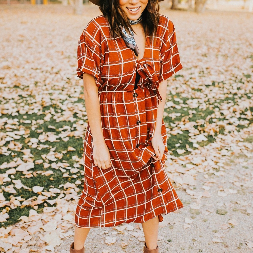 Rust plaid dress